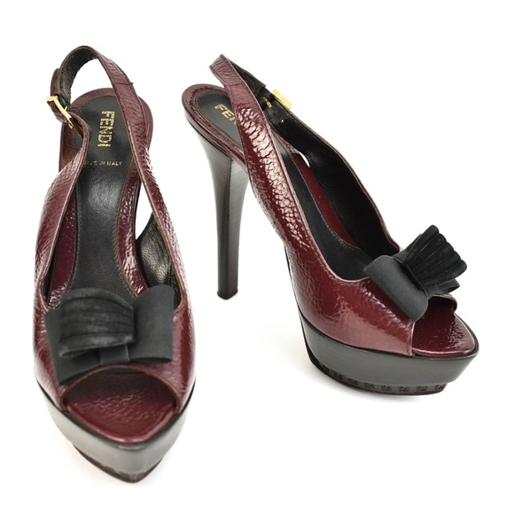 FENDI Deep Burgundy Leather & FF Logo Heels - Picture 1 of 8